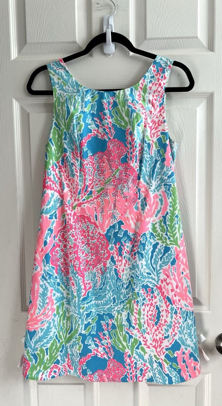 LILY PULITZER Let’s Cha Cha Delia Palm Beach Original Pink Shift Mini Dress Sz 6